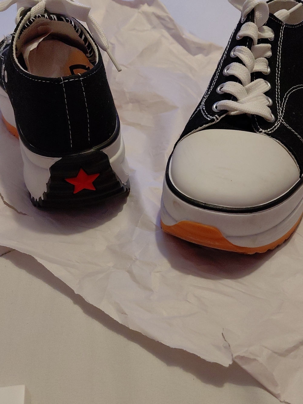 Converse Black and White Platform Sneakers with Orange Accent